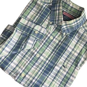 Vineyard Vines Collegiate‎ Shirt Men's Large Blue Green Plaid Button Down